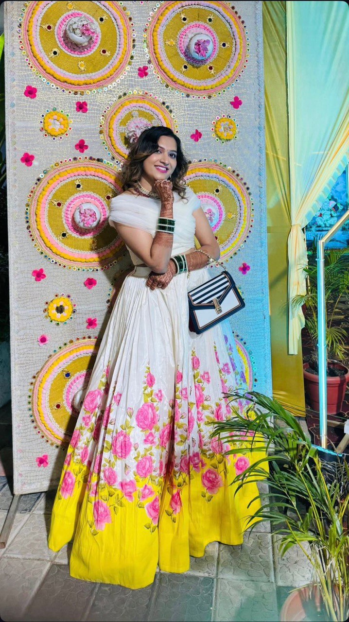 White Exclusive Floral Printed Haldi Special Lehenga Set Elegance Meets Modern Charm