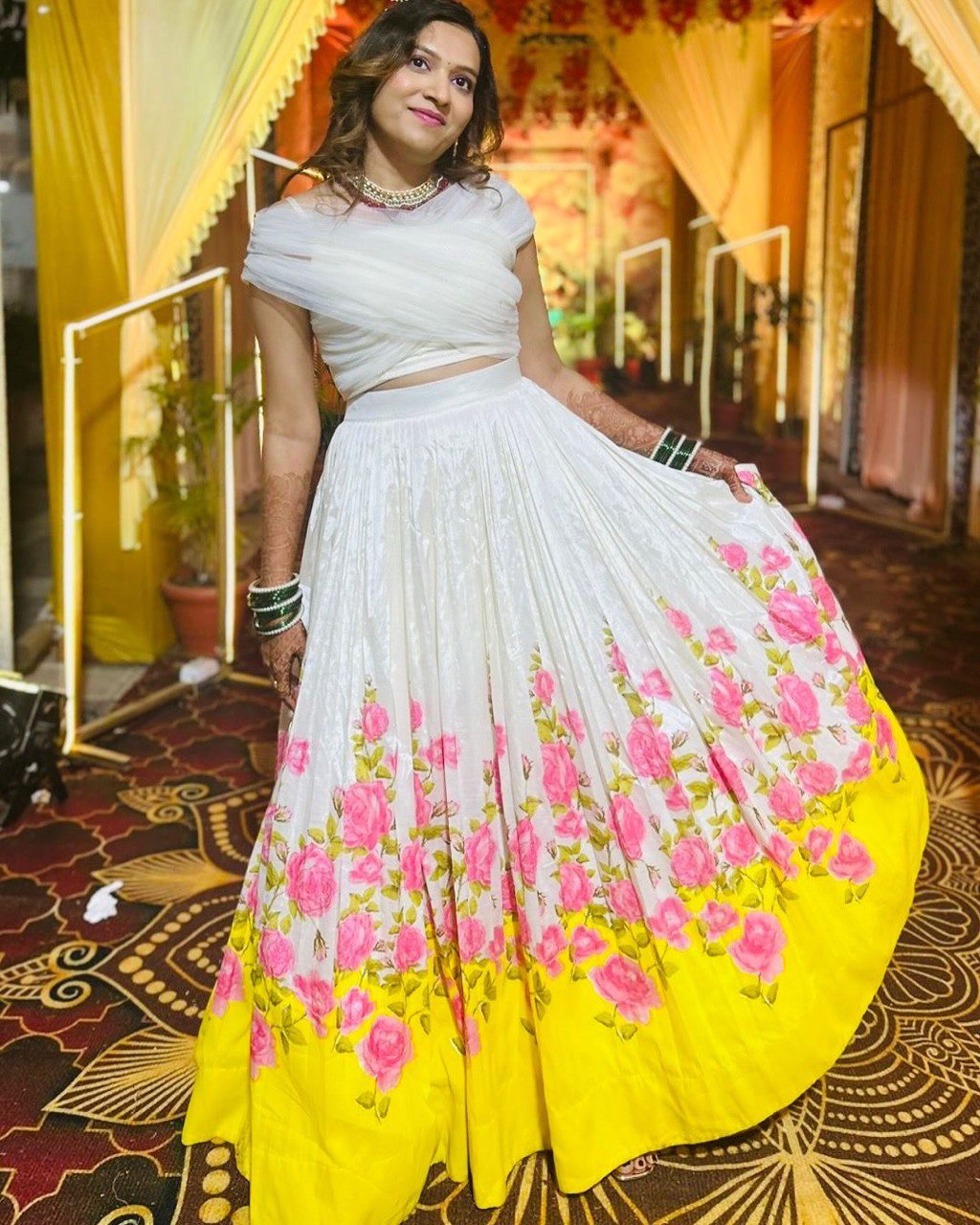 White Exclusive Floral Printed Haldi Special Lehenga Set Elegance Meets Modern Charm