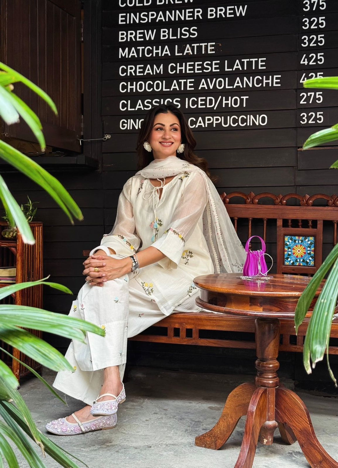 White Satin Chanderi Farshi Plazzo Set