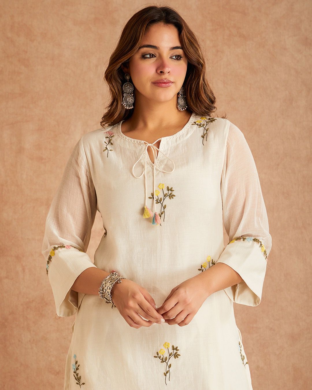 White Satin Chanderi Farshi Plazzo Set