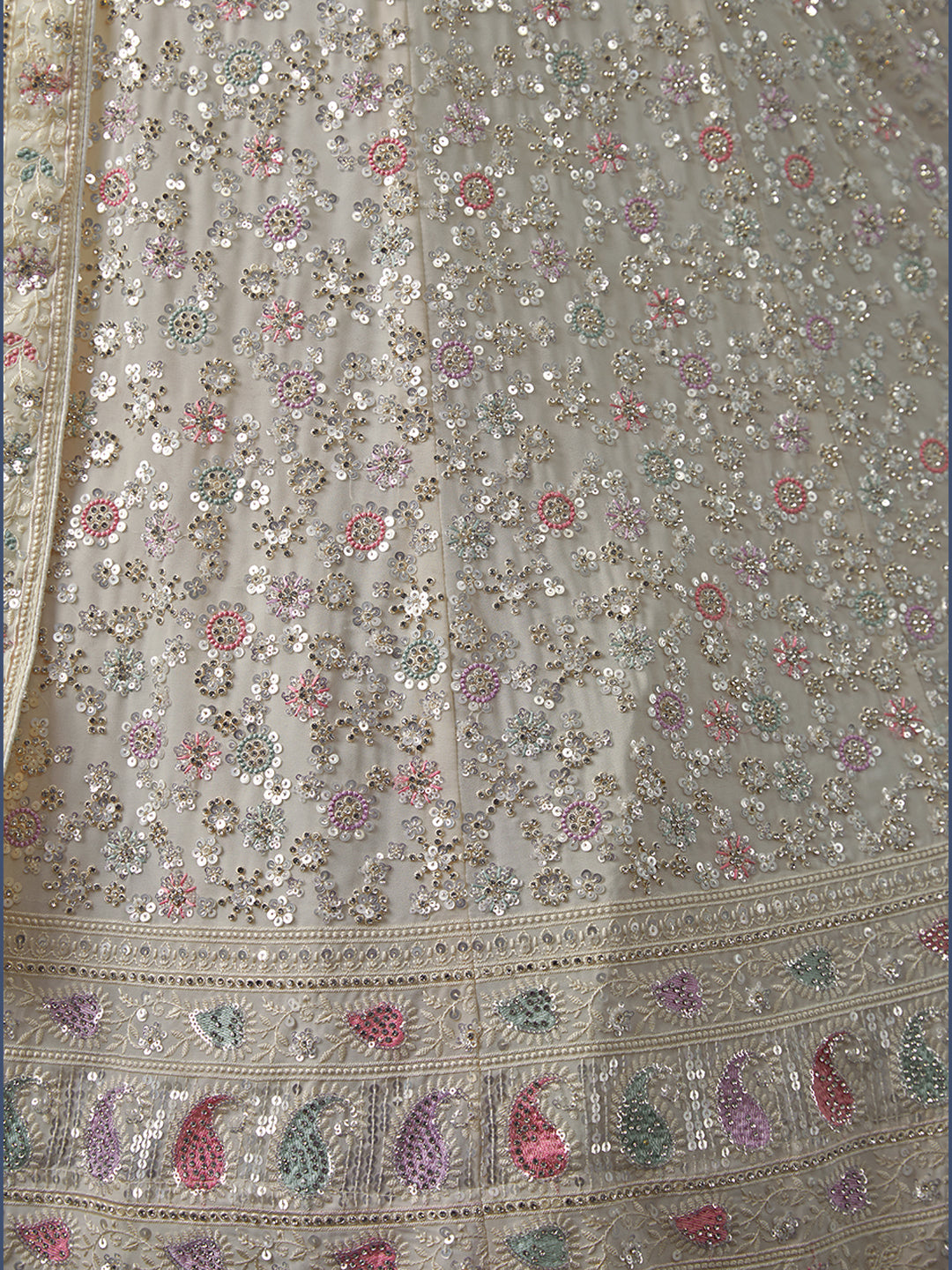 White Sequenced Georgette Lehenga Set with Dupatta