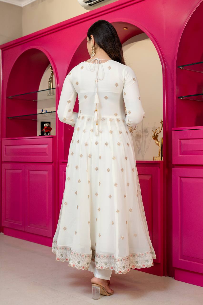 White Sequins & Embroidered gown set