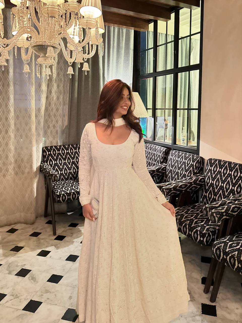 White Sequins Embroidered Gown