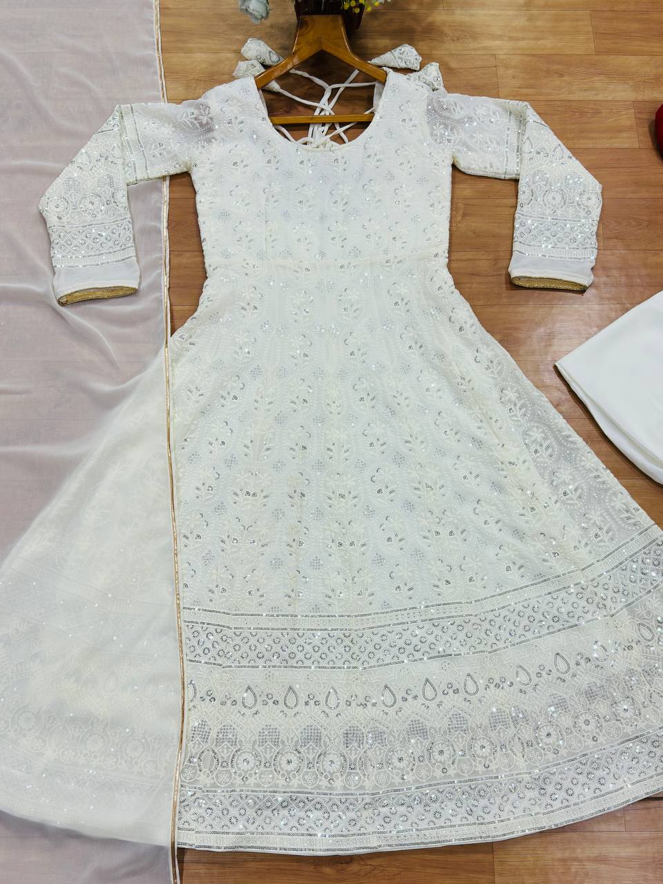 White Sequins Embroidered Gown