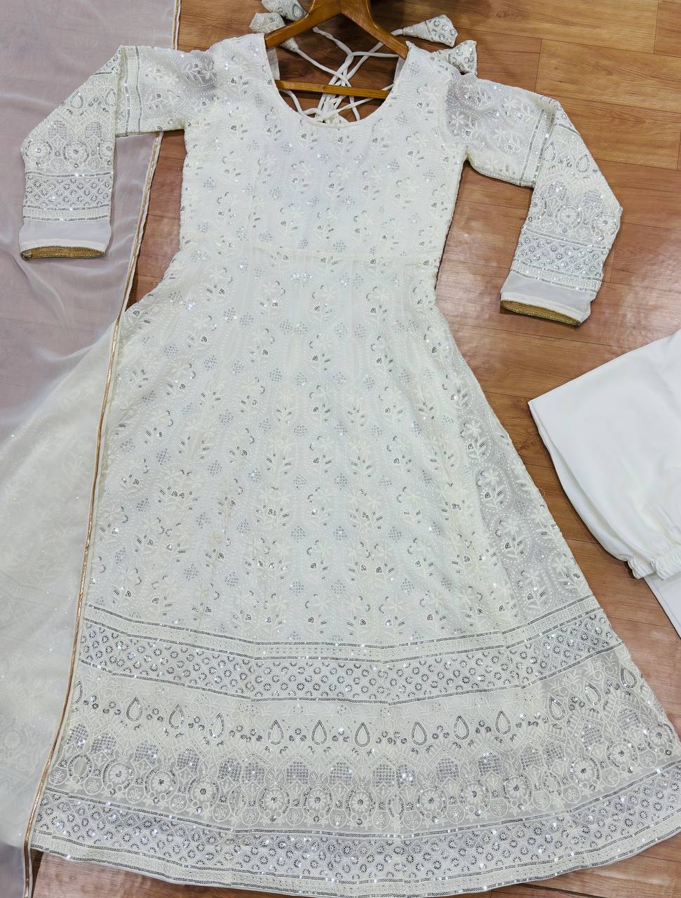 White Sequins Embroidered Gown
