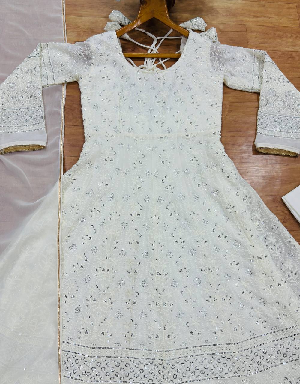 White Sequins Embroidered Gown