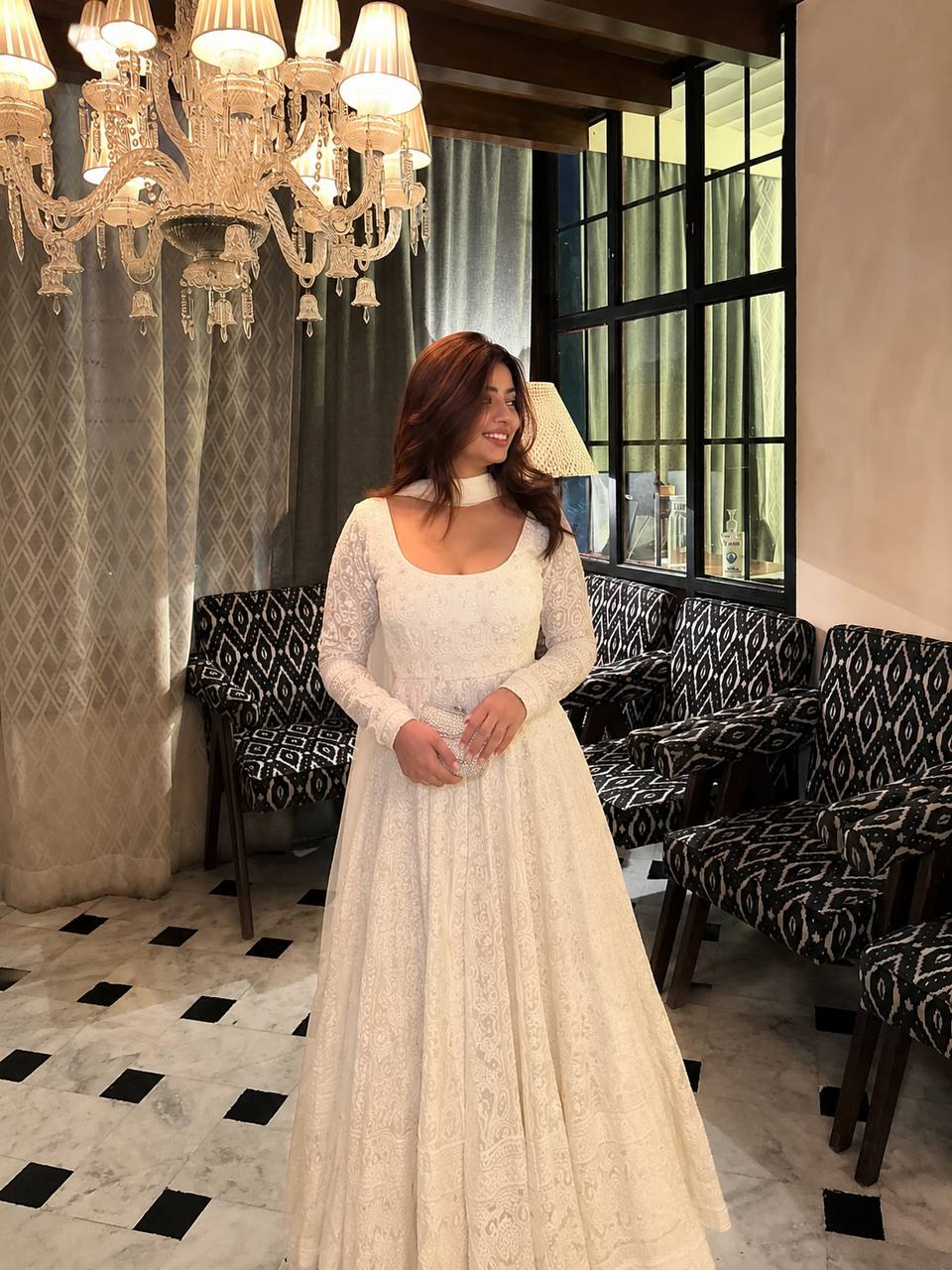 White Sequins Embroidered Gown