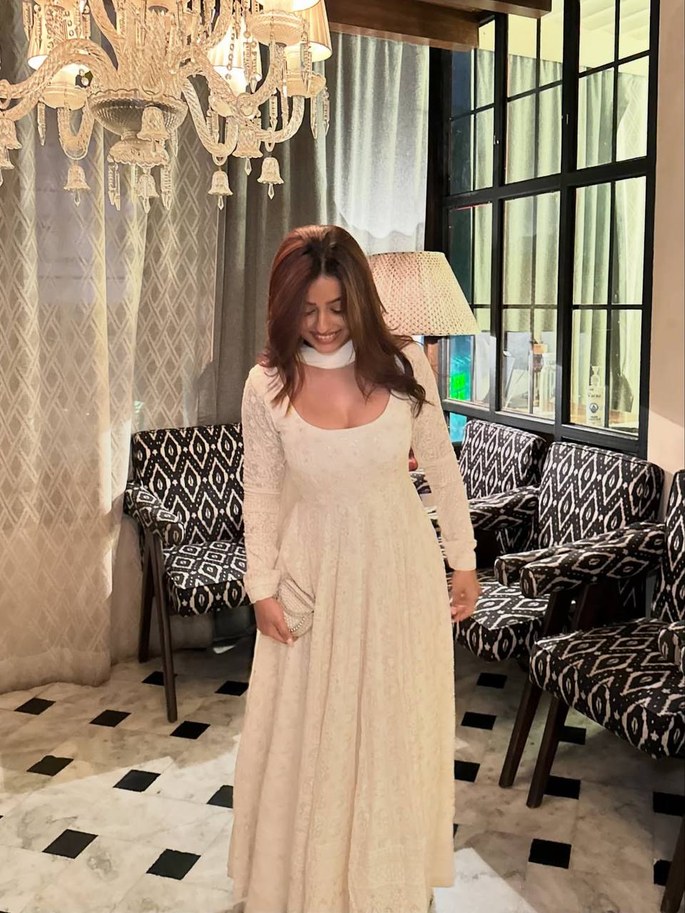 White Sequins Embroidered Gown