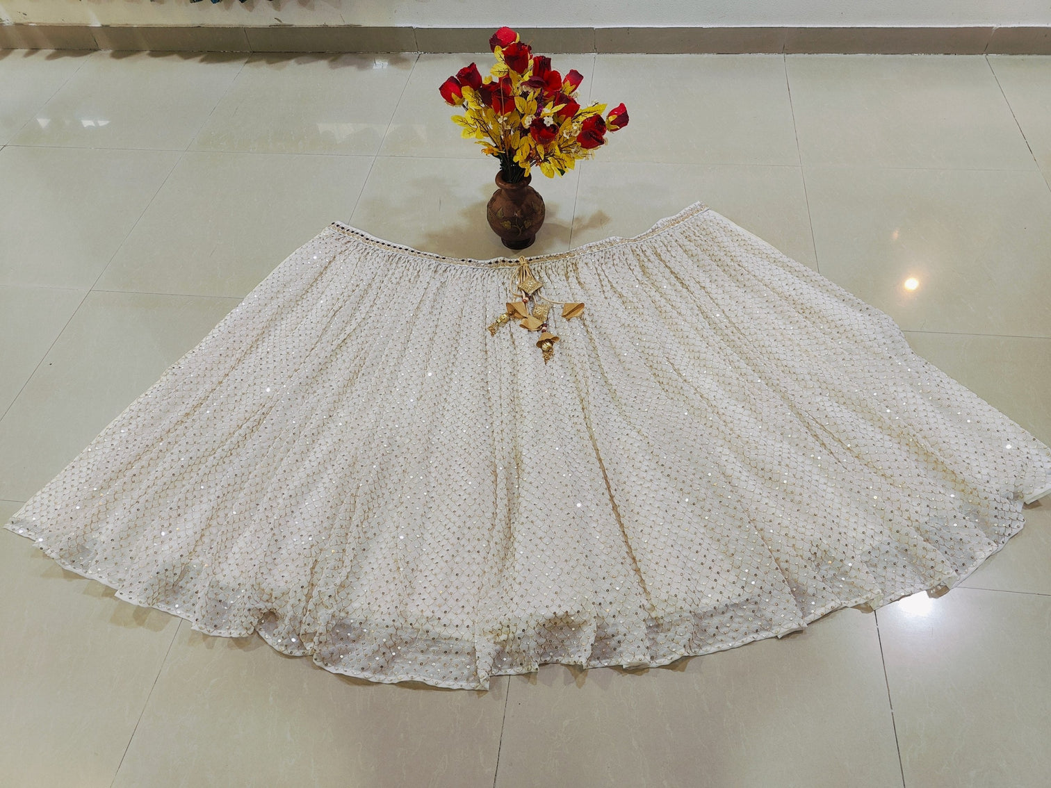 White Sequins Georgette Lehenga