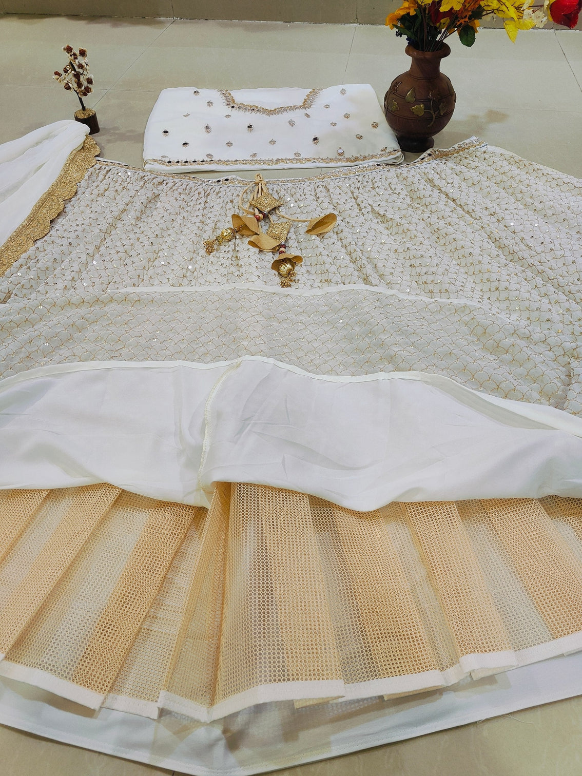 White Sequins Georgette Lehenga