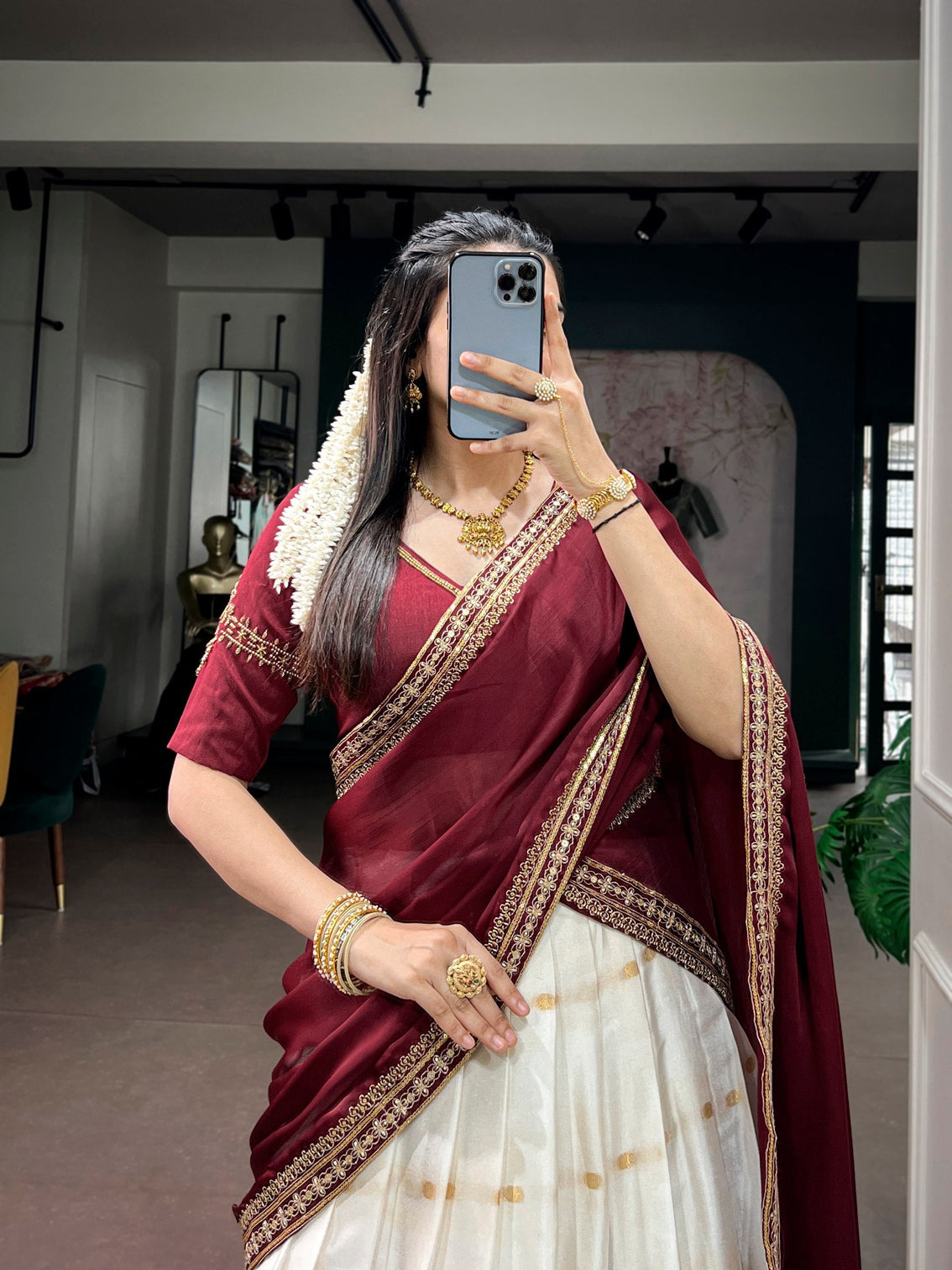 White Silk Cotton Lehenga Set