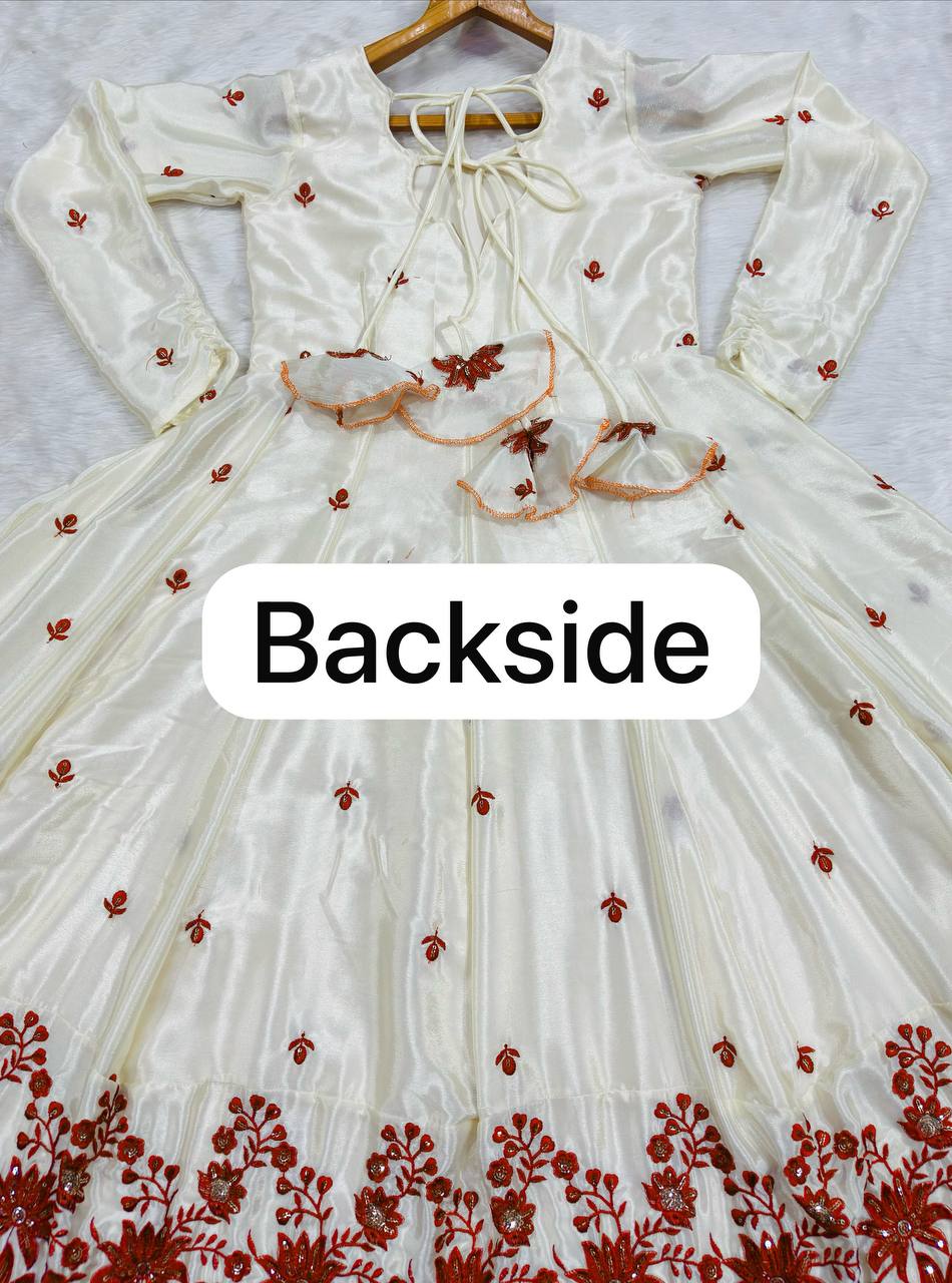 White Silk Festive Gown Sharara Set