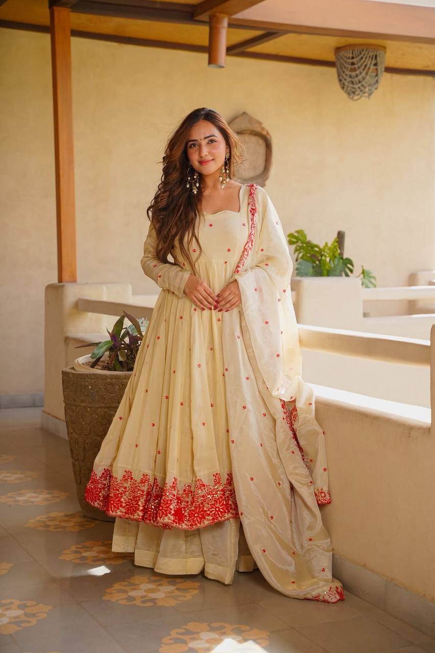 White Silk Festive Gown Sharara Set