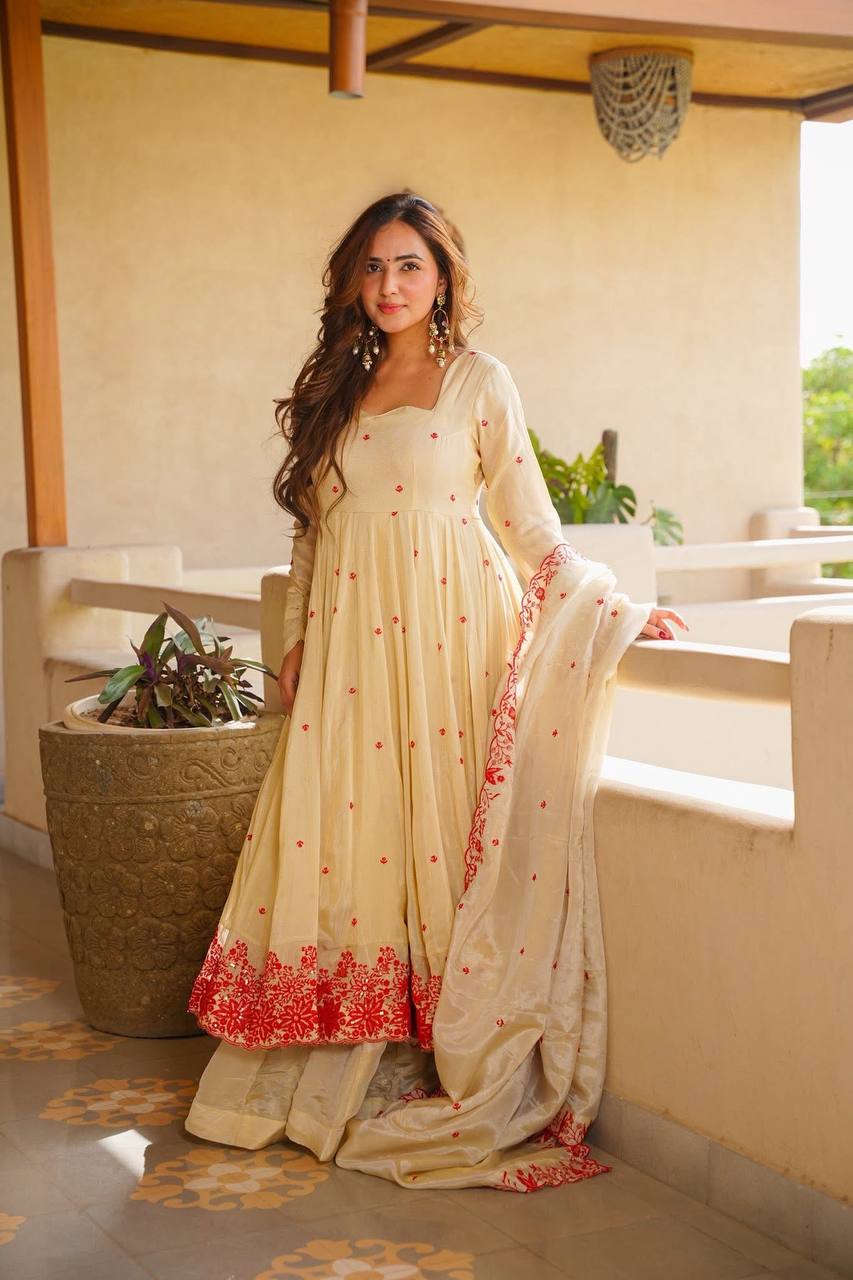 White Silk Festive Gown Sharara Set