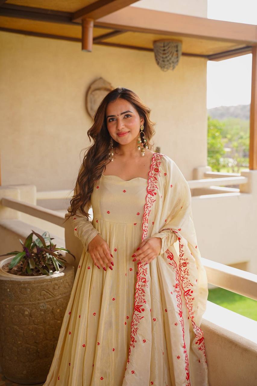 White Silk Festive Gown Sharara Set