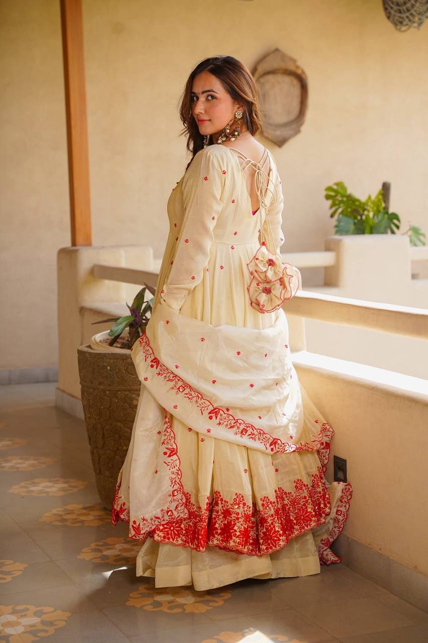 White Silk Festive Gown Sharara Set