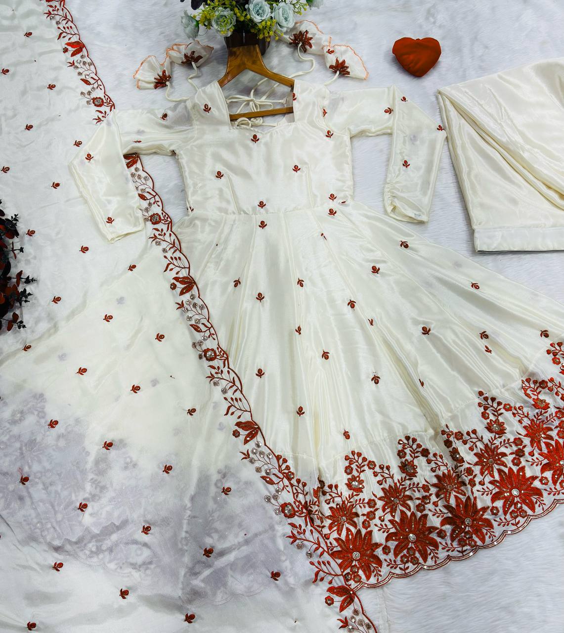 White Silk Festive Gown Sharara Set