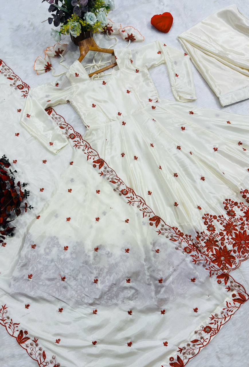 White Silk Festive Gown Sharara Set