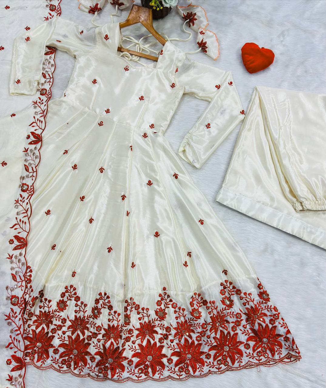White Silk Festive Gown Sharara Set