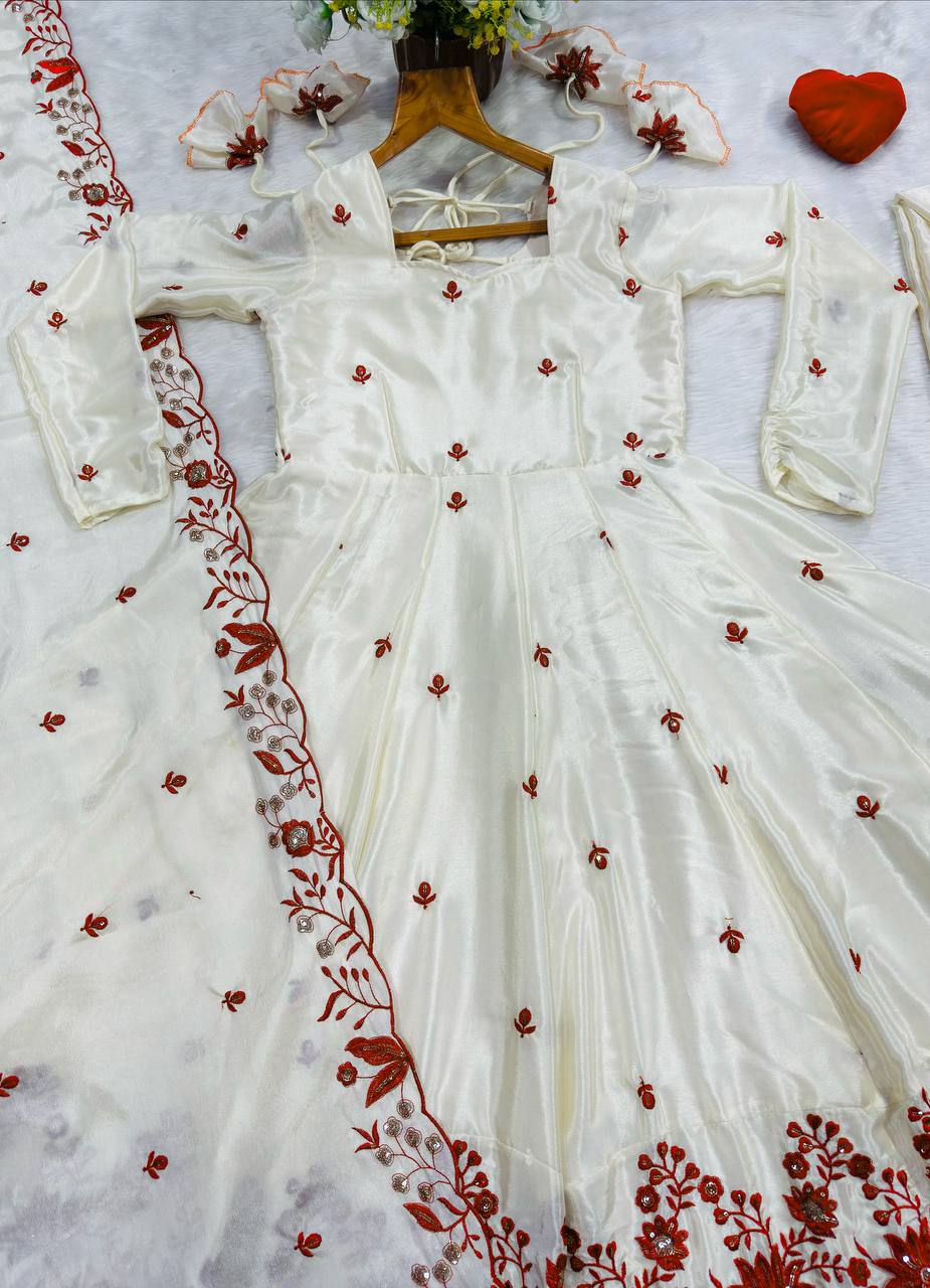 White Silk Festive Gown Sharara Set