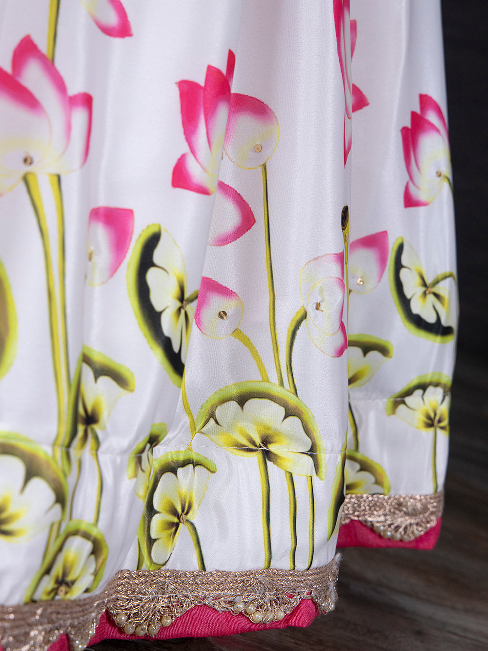 White Color Printed Silk Half Saree Set With Pethani Dupatta