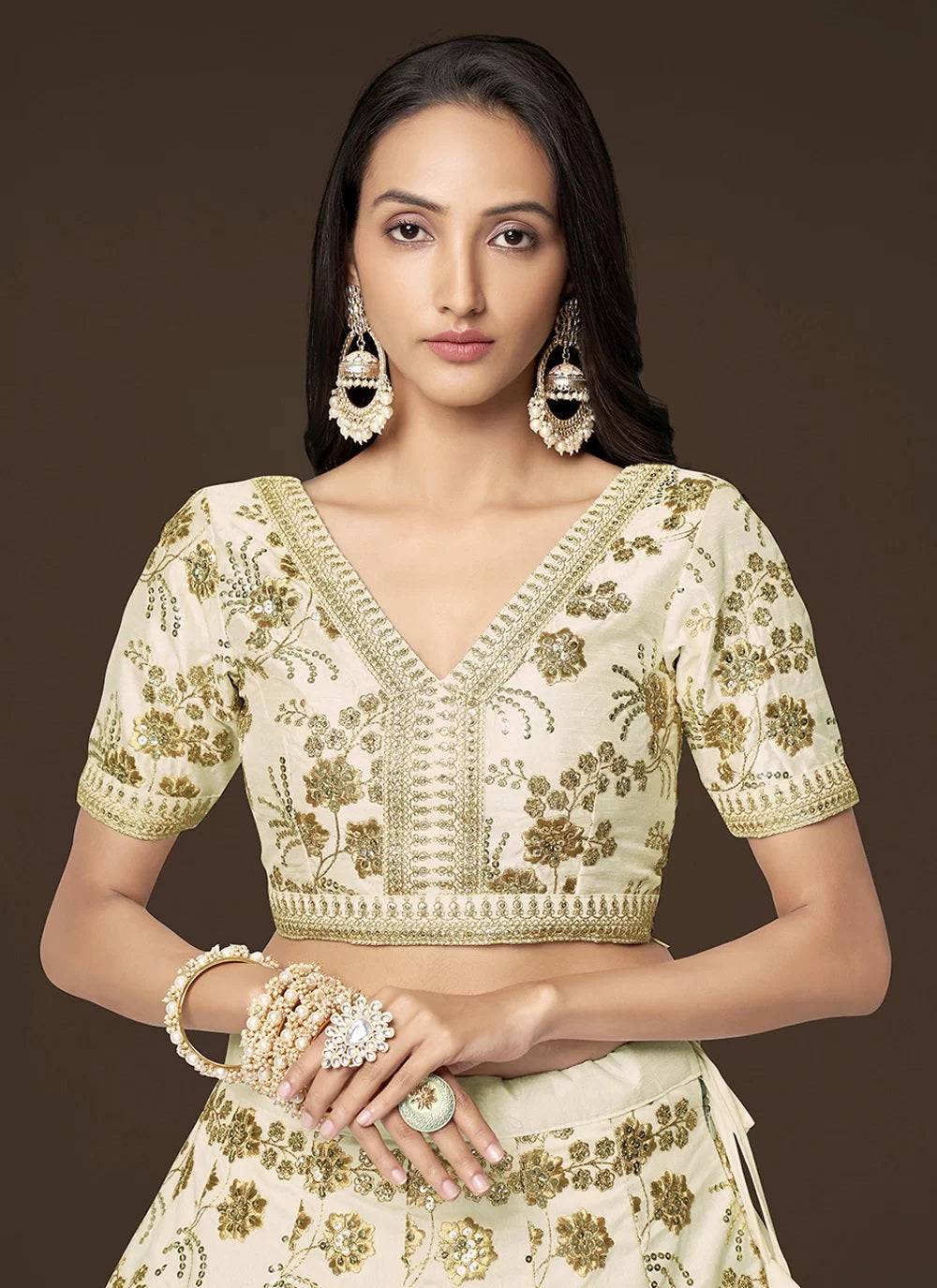 White silk zari sequins embroidered lehenga for women party wear