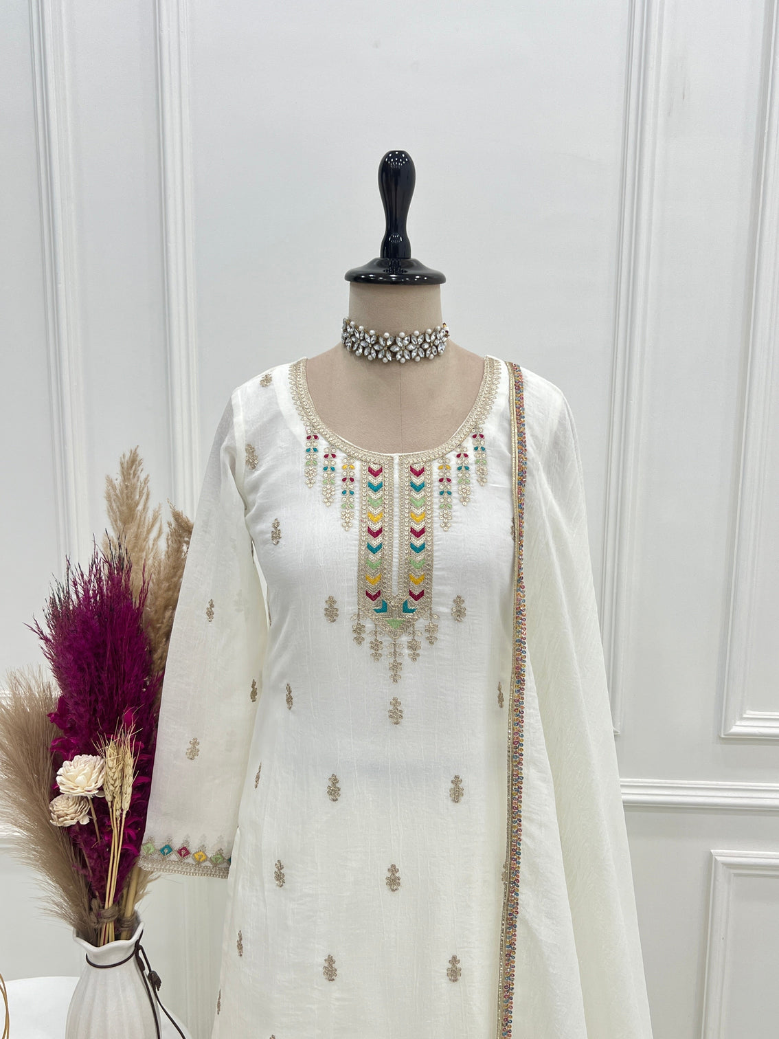 White Soft Silk Kurta Sharara Set