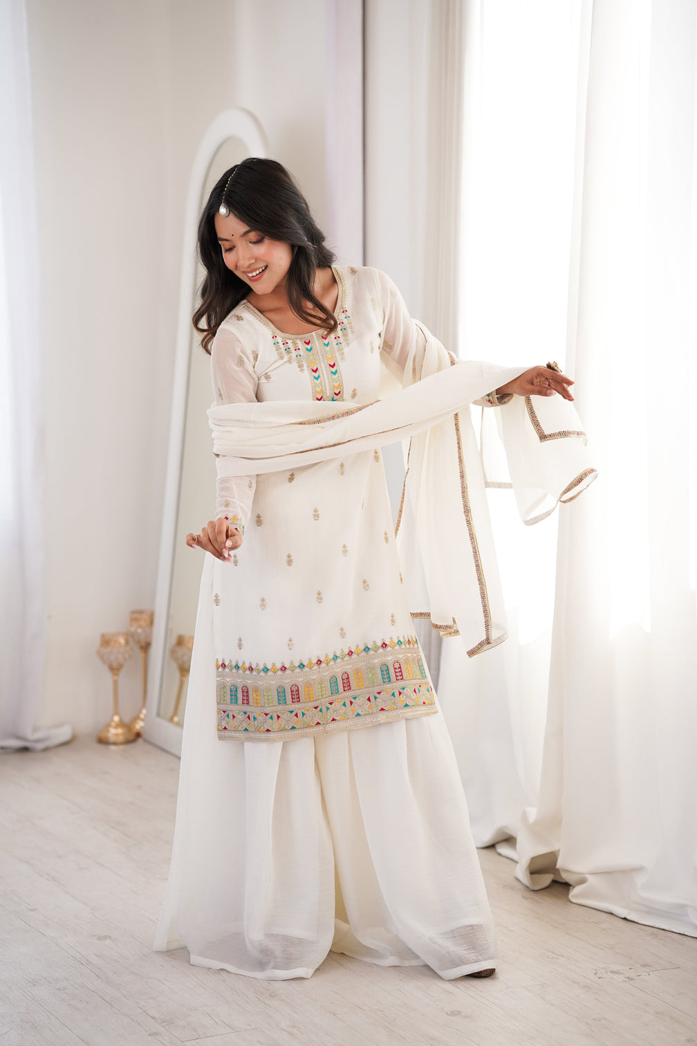 White Soft Silk Kurta Sharara Set