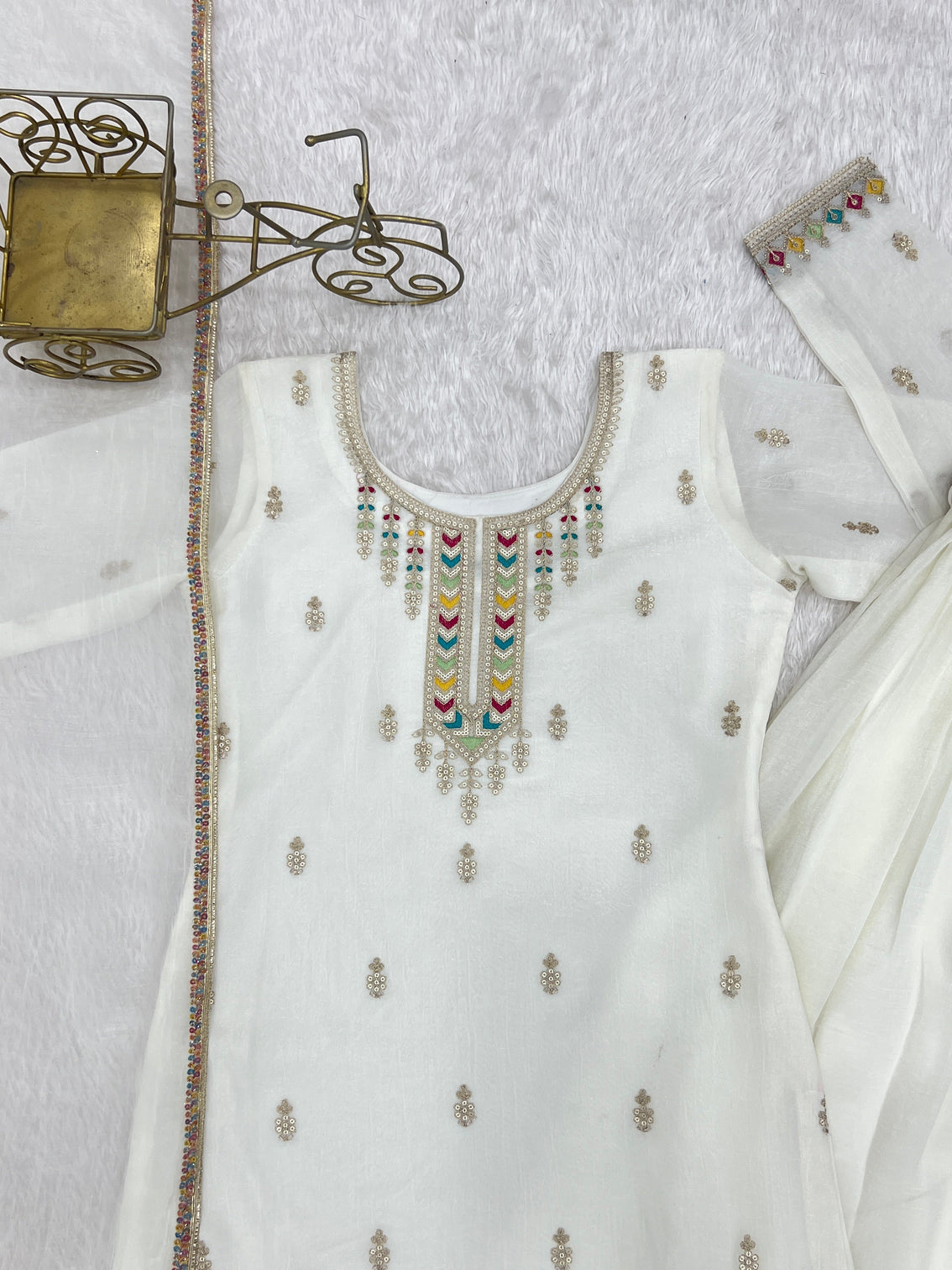 White Soft Silk Kurta Sharara Set