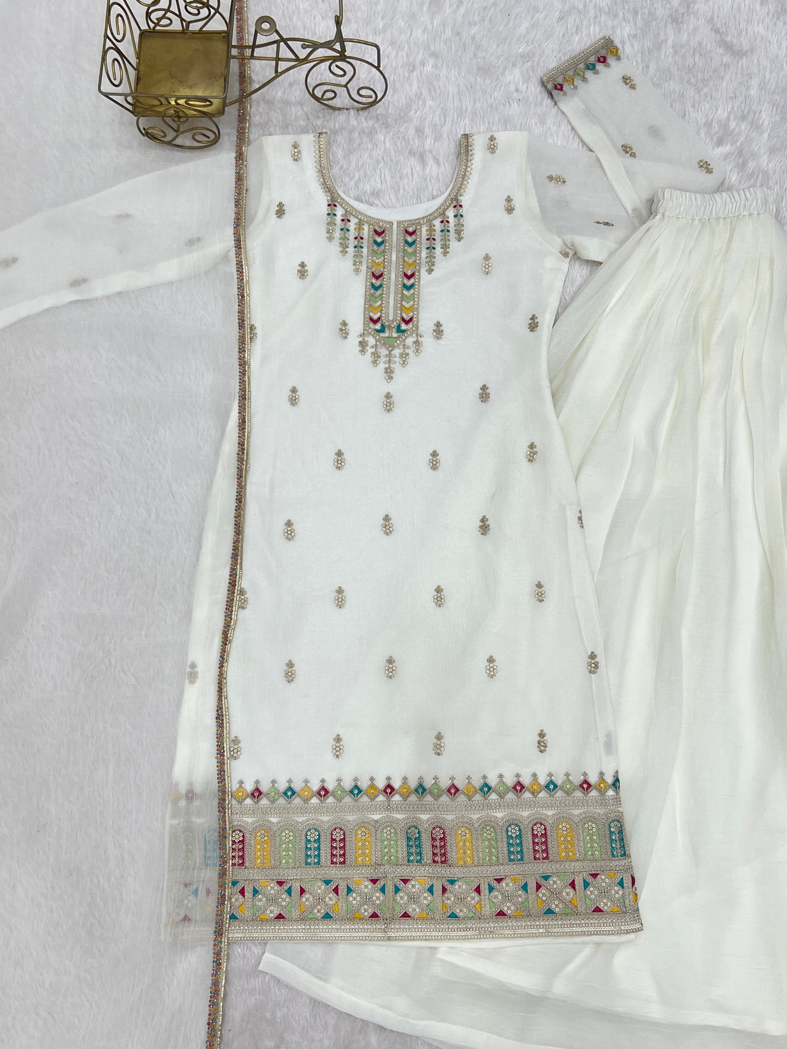 White Soft Silk Kurta Sharara Set