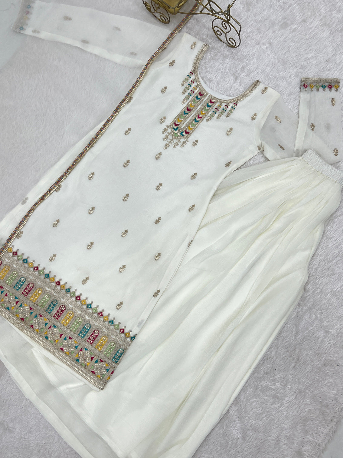 White Soft Silk Kurta Sharara Set