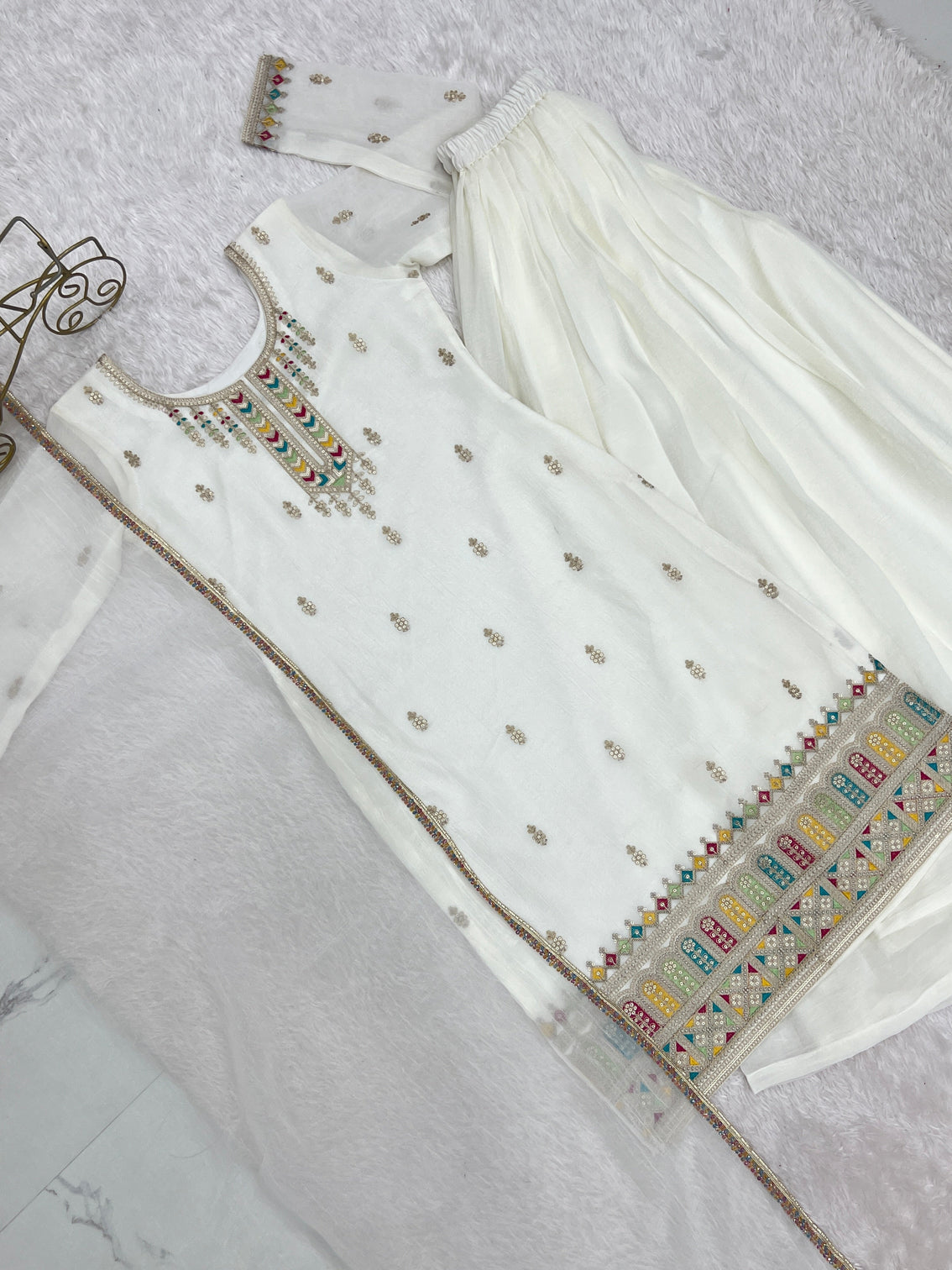 White Soft Silk Kurta Sharara Set