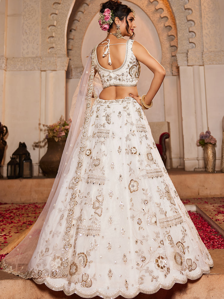 White Tissue Fabric Sequins embroidery Semi-Stitched Lehenga choli & Dupatta