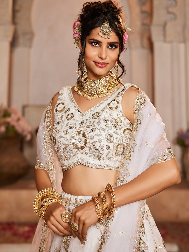 White Tissue Fabric Sequins embroidery Semi-Stitched Lehenga choli & Dupatta