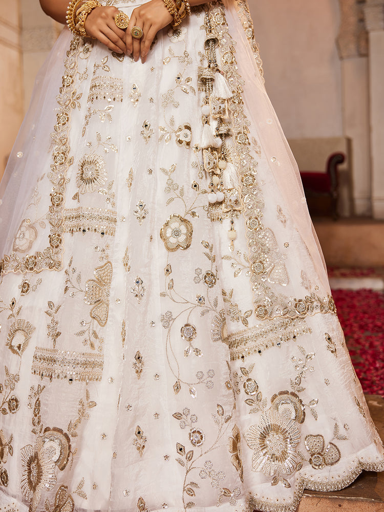 White Tissue Fabric Sequins embroidery Semi-Stitched Lehenga choli & Dupatta