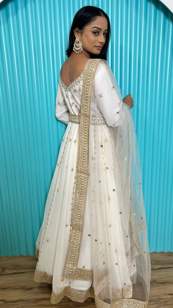 White Unmissable Wedding Season Georgette Gown Set
