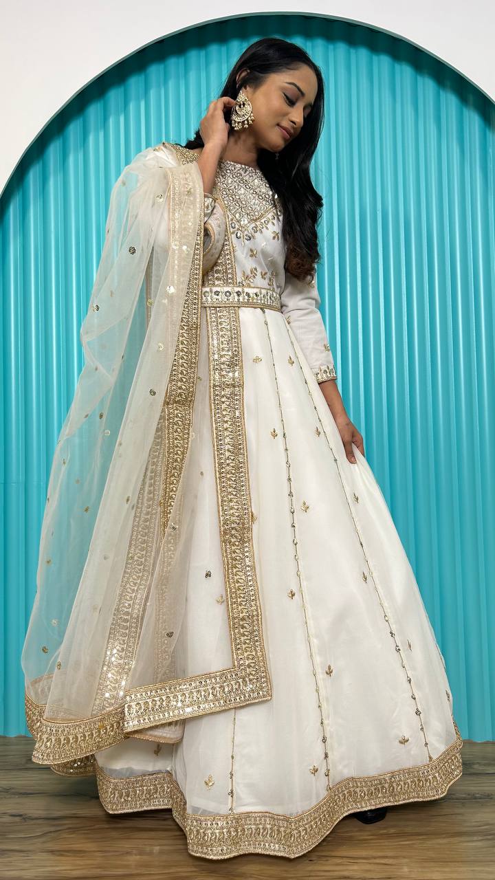 White Unmissable Wedding Season Georgette Gown Set