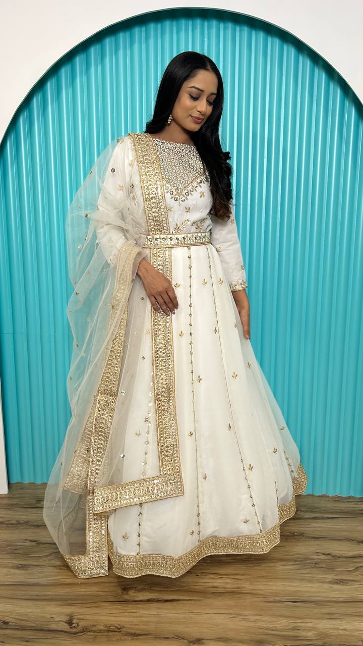 White Unmissable Wedding Season Georgette Gown Set