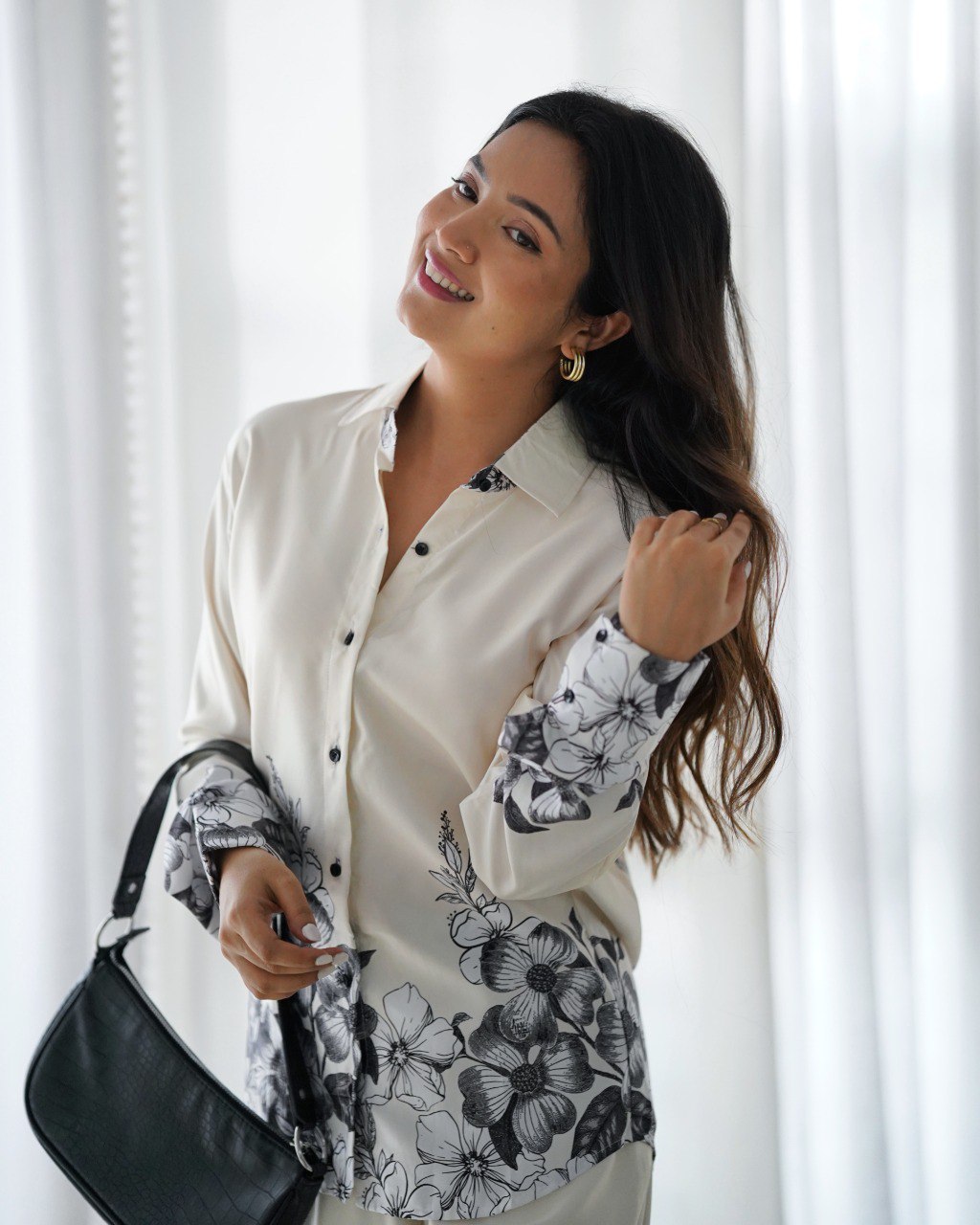 White With Black Floral Co-Ord Set