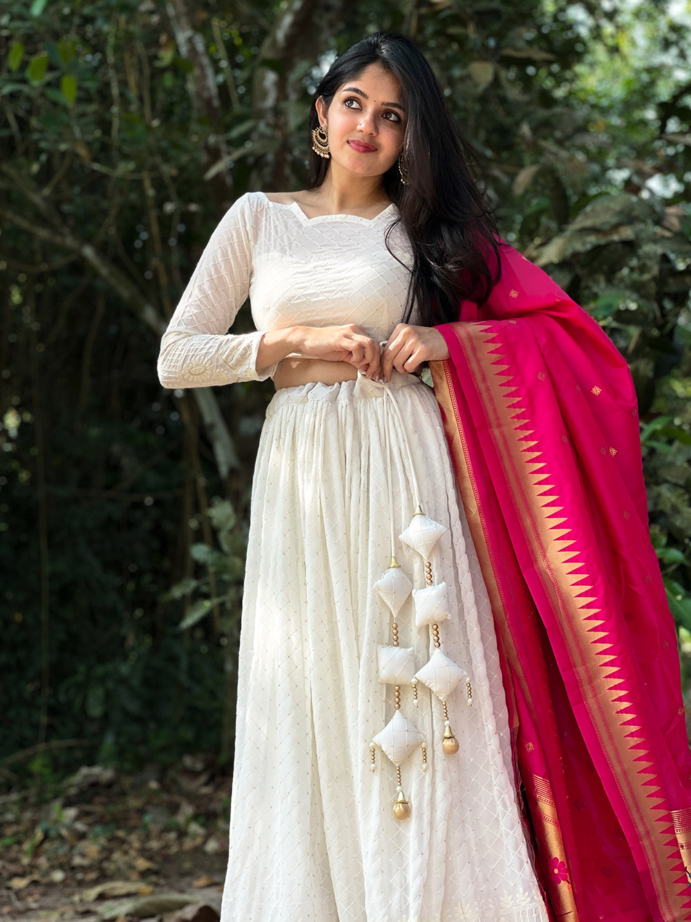 White Color  Lucknowi & Sequins Embroidery work Georgette Lehenga