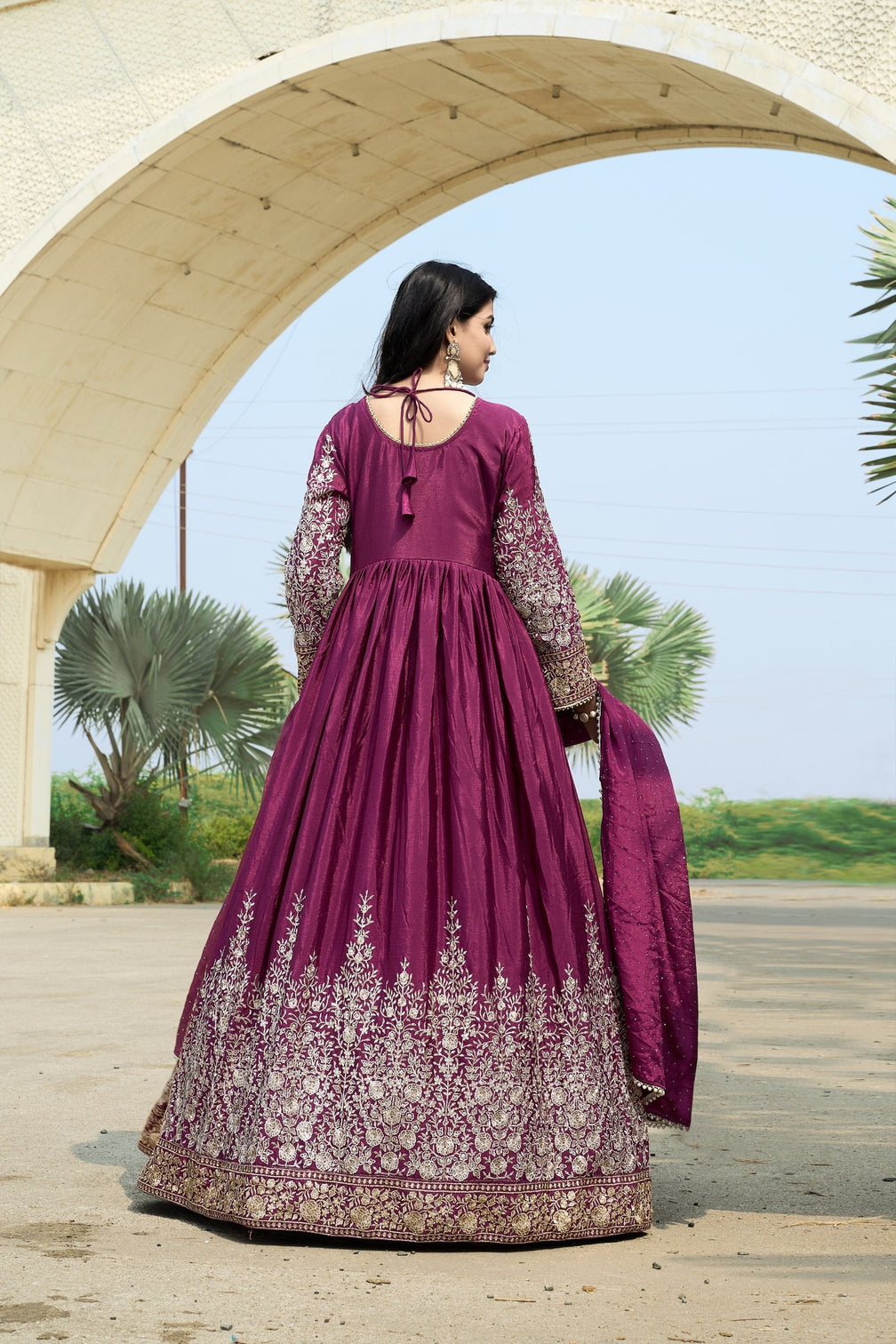 Wine Chinon Embroidered Gown