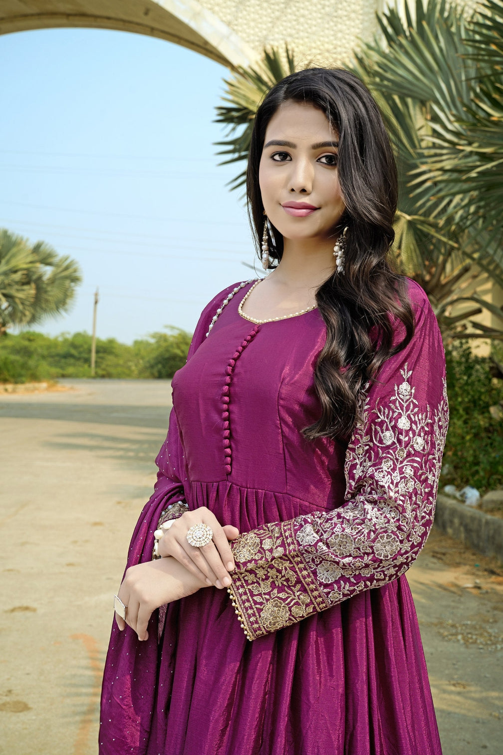 Wine Chinon Embroidered Gown
