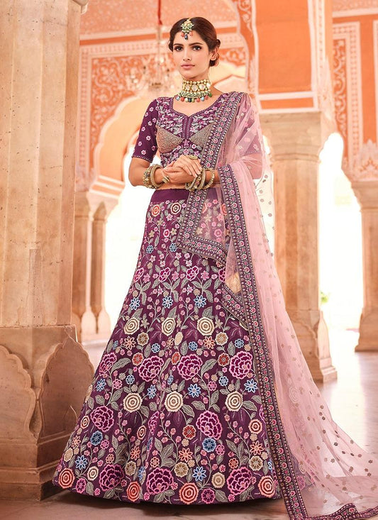 Wine Color Crepe Fabric Resham And Sequins Work Lehenga Choli