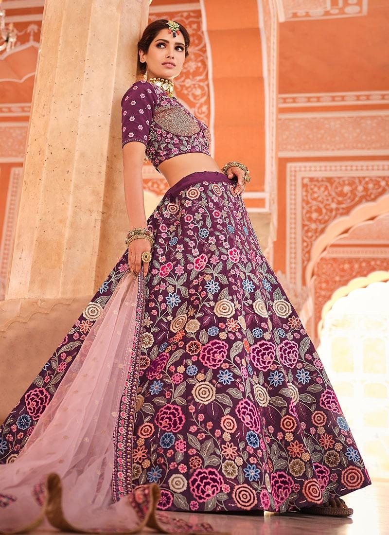 Wine Color Crepe Fabric Resham And Sequins Work Lehenga Choli