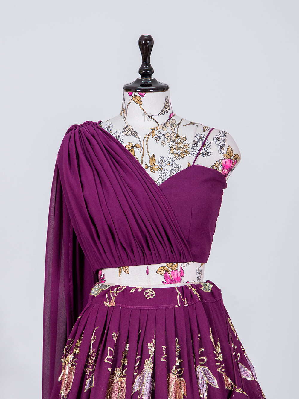 Wine Color Thread And Sequins Embroidery Work georgette Lehenga Choli