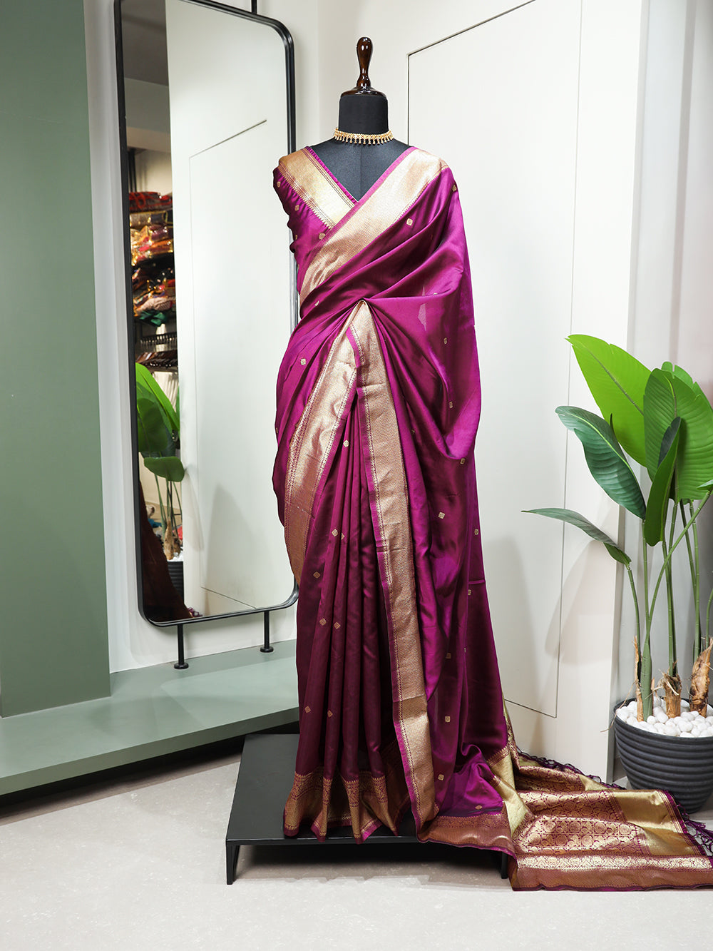 Wine Color Zari Weaving Work Jacquard Silk Saree