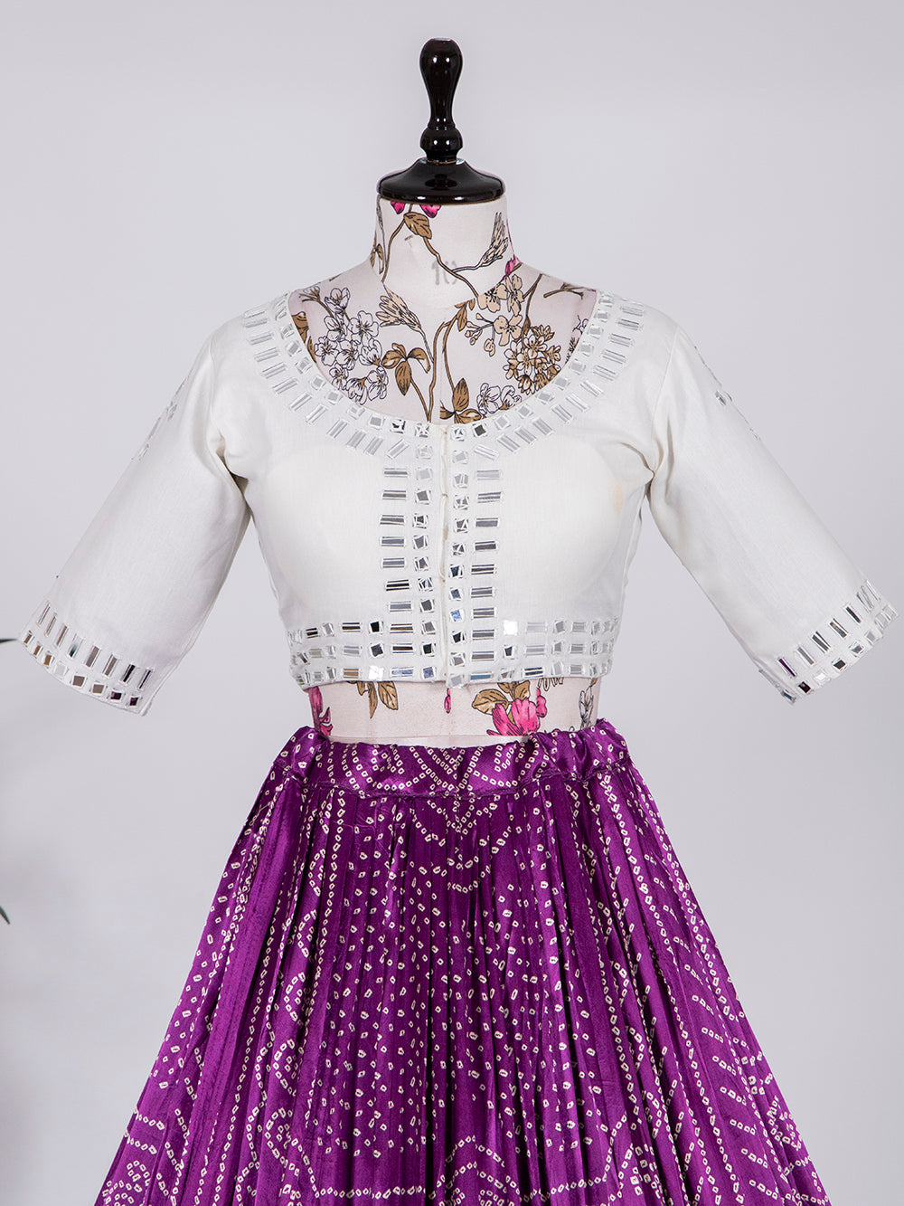 Wine Color Digital Bandhej Printed Pure Gaji Silk Lehenga Choli
