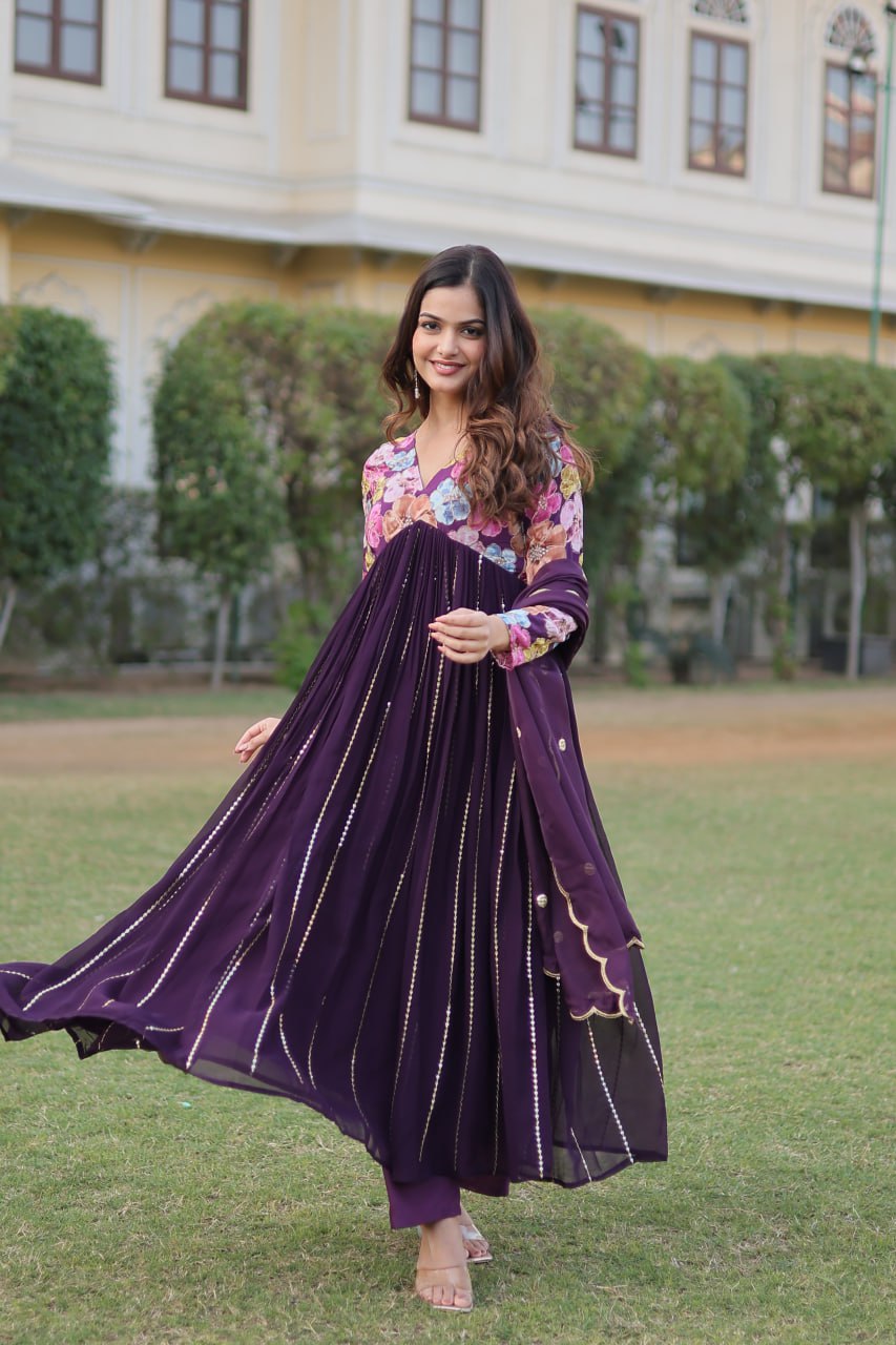 Wine Color Stunning Premium Readymade Alia Cut Kurti, Pant & Dupatta Set in Viscose & Art Silk