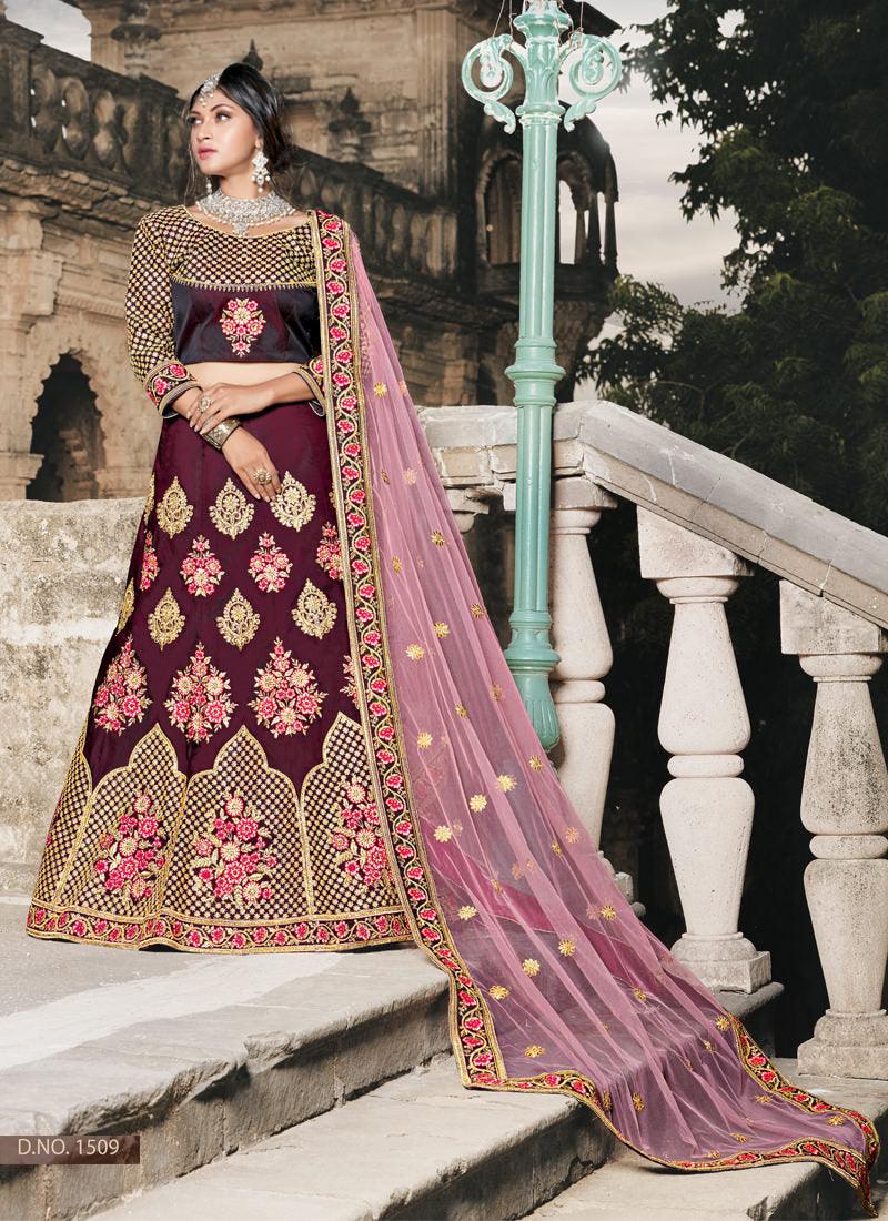 Wine Colored Wedding Wear Silk Lehenga Choli