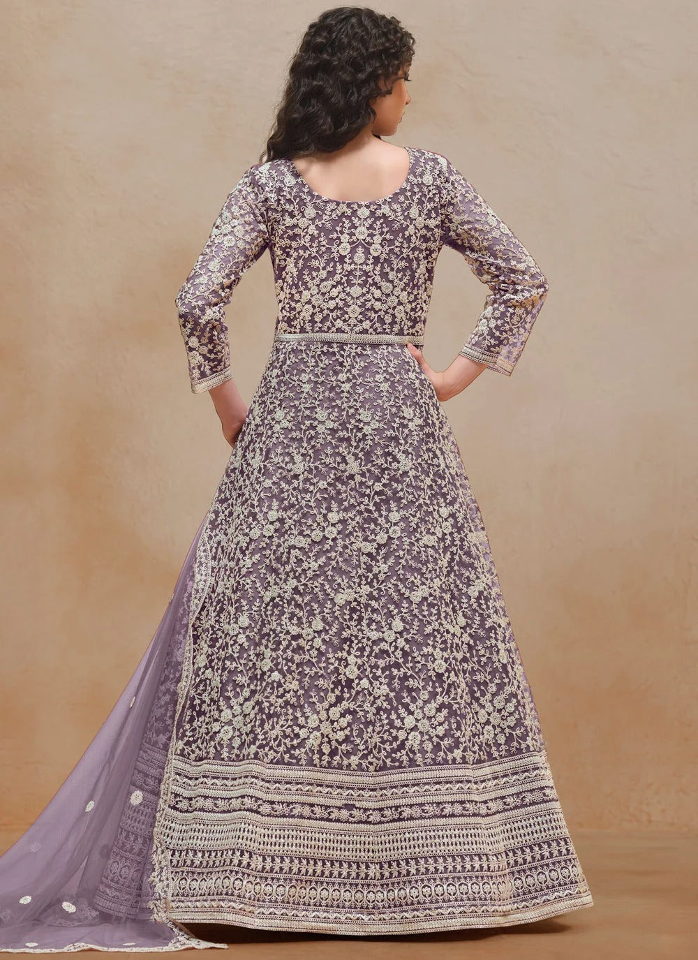 Wine embroidered anarkali suit for wedding festive wear